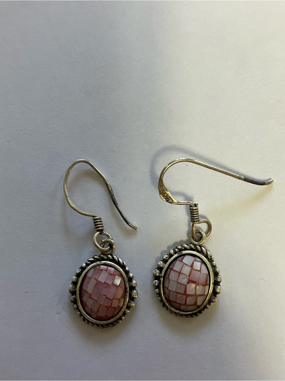 Sterling and pink shell mosaic drop earrings